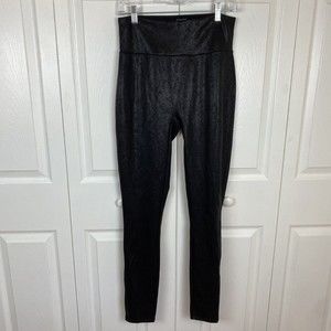 Assets By Spanx Size L Black Faux Leather Leggings High Rise Slimming Red Hot